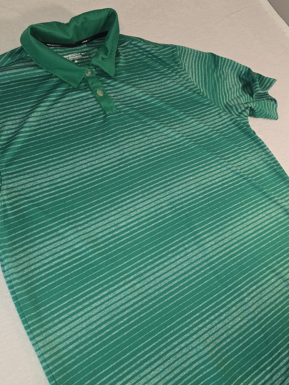 Nike Golf Tour Performance Dry Fit Mens Size L Green Stripe Short Sleeve Polo